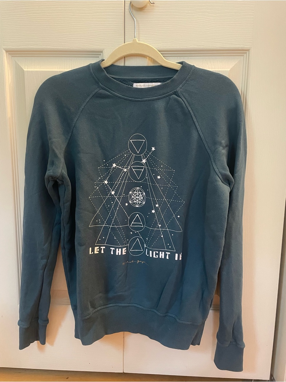 Spiritual Gangster Teal Crewneck Sweatshirt with White Geometric Graphic